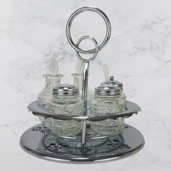 Vintage Chromeware Cruet Set Condiment Set Salt & Pepper Oil & Vinegar Mustard - Picture 5 of 16